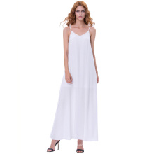 Kate Kasin Sexy Womens Summer Casual Loose Spaghetti Straps V-Neck White Maxi Dress KK000700-1